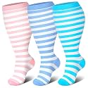 Genovega 3 Packs Wide Calf Compression Socks for Women Men Knee Hight S/M-4XL for Gifts