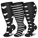 Genovega 3 Packs Wide Calf Compression Socks for Women Men Knee Hight S/M-4XL for Gifts