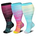 Genovega 3 Packs Wide Calf Compression Socks for Women Men Knee Hight S/M-4XL for Gifts