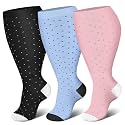 Genovega 3 Packs Wide Calf Compression Socks for Women Men Knee Hight S/M-4XL for Gifts