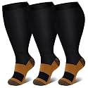 Genovega 3 Packs Wide Calf Compression Socks for Women Men Knee Hight S/M-4XL for Gifts