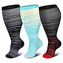 Genovega 3 Packs Wide Calf Compression Socks for Women Men Knee Hight S/M-4XL for Gifts