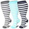 Genovega 3 Packs Wide Calf Compression Socks for Women Men Knee Hight S/M-4XL for Gifts