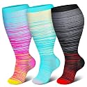 Genovega 3 Packs Wide Calf Compression Socks for Women Men Knee Hight S/M-4XL for Gifts