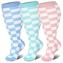 Genovega 3 Packs Wide Calf Compression Socks for Women Men Knee Hight S/M-4XL for Gifts