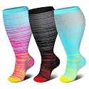 Genovega 3 Packs Wide Calf Compression Socks for Women Men Knee Hight S/M-4XL for Gifts
