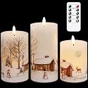GenSwin Christmas Snowman Flameless Candles Battery Operated Remote Timer