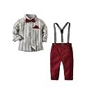 Gentleman Boys Clothing Set Bow Ties Shirts + Suspenders Pants Outfits Suits