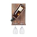 Genuine Decor 1 Bottle and 2 Wine Rack Glass Stand Wall Mounted Wine Bottle and Glass Rack Holder | Natural Teak Polish Wine Bar Cabinet for Home