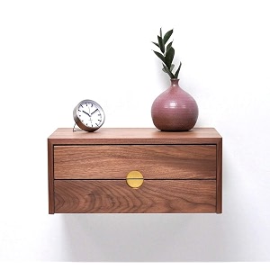 genuine decor modern wooden bedside table with 2 drawers  solid wood nightstand for bedroom storage  walnut finish side table for bed amp living room