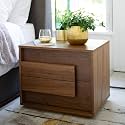 Genuine Decor Solid Wood Bedside Table with 2 Drawers | Modern Wooden Nightstand for Bedroom Storage | Minimalist Side Table in Natural Walnut Finish