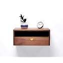 Genuine Decor Floating Nightstand with Drawer – Wall-Mounted Bedside Table in Solid Walnut Wood – Modern Minimalist Floating Shelf for Bedroom Mid-Century Style