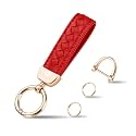 Hamdecro Genuine Leather Keychains, Handmade Knit Sheepskin Car Key chains for Women, Universal Key Fob Holder with 360 Degree Rotatable, Anti-Lost D-Ring, 2 Keyrings and 1 Screwdriver – Red