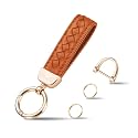 Hamdecro Genuine Leather Car Keychain, Handmade Knit Sheepskin Key chains for Women, Universal Key Fob Holder with 360 Degree Rotatable, Anti-Lost D-Ring, 2 Keyrings and 1 Screwdriver – Orange