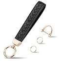 Hamdecro Genuine Leather Car Keychain, Handmade Knit Sheepskin Key chains for Women, Universal Key Fob Holder with 360 Degree Rotatable, Anti-Lost D-Ring, 2 Keyrings and 1 Screwdriver, Black