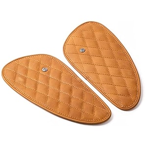 genuine leather motorcycle tank knee padstank grip for scratch protection by trip machine company- diamond vintage tan