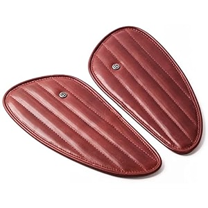 genuine leather motorcycle tank knee padstank grip for scratch protection by trip machine company- classic stripes cherry red