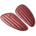 Genuine Leather Motorcycle Tank Knee Pads/Tank Grip for Scratch Protection by Trip Machine Company- Classic Stripes, Cherry Red