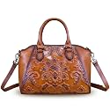 Genuine Leather Purses and Handbags for Women Vintage Embossed Leather Top Handle Bag Satchel Crossbody Shoulder Bag Strap