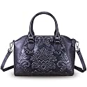 Genuine Leather Purses and Handbags for Women Vintage Embossed Leather Top Handle Bag Satchel Crossbody Shoulder Bag Strap