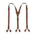 Genuine Leather Suspenders for Men Y Back Shape Adjustable Brown Wedding Groomsmen with Interchangeable Clips