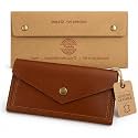Genuine Slim Leather Wallet for Women (Tan) Compact Money Pouch for Cash, Small Travel Purse Women Money Organizer for Cash - Leather Cash Envelope Binder Travel Money Pouch Medium