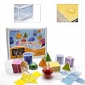 Geometric Solids 3D Shapes & 2D Folding Nets (1.96") 12+12 -Clear Math Manipulatives for Classroom & Homeschool -Thickened Durable Shapes with Smooth Edges,Teacher Supplies for Geometry, Volume & Nets