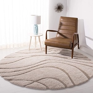 Geometric Wave Round Shaggy Carpet for Living