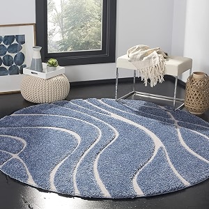Geometric Wave Round Shaggy Carpet for Living