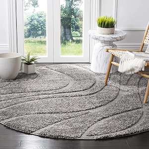 Geometric Wave Round Shaggy Carpet for Living