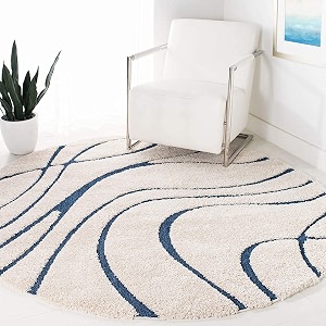 Geometric Wave Round Shaggy Carpet for Living