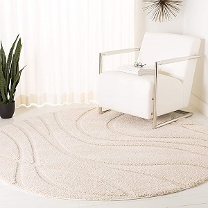 Geometric Wave Round Shaggy Carpet for Living