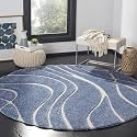 Geometric Wave Round Shaggy Carpet for Living