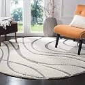 Geometric Wave Round Shaggy Carpet for Living