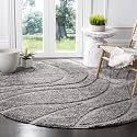 Geometric Wave Round Shaggy Carpet for Living