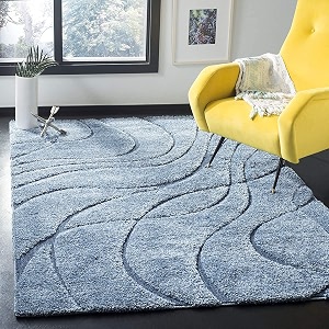 Geometric Wave Shaggy Rectangular Carpet For Living