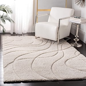 Geometric Wave Shaggy Rectangular Carpet For Living