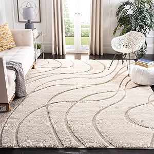 Geometric Wave Shaggy Rectangular Carpet For Living