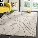 Geometric Wave Shaggy Rectangular Carpet For Living