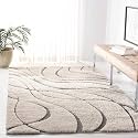 Geometric Wave Shaggy Rectangular Carpet For Living