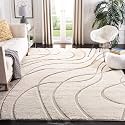 Geometric Wave Shaggy Rectangular Carpet For Living