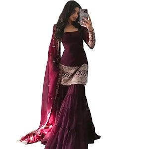Georgette Sharara Set with Embroidered Top Royal