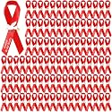 Geosar 100 Pcs Red Funeral Memorial Ribbon Pins with White Dove
