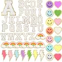 Geosar 54 Pcs 2.17 Inch Self Adhesive Chenille Letters Patches Pink Iron on Patches Preppy Embroidered Stickers for Clothing Backpack Bag Back to School Last First Gifts(2.17 Inch,White Letter)