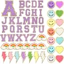 Geosar 54 Pcs 2.17 Inch Self Adhesive Chenille Letters Patches Pink Iron on Patches Preppy Embroidered Stickers for Clothing Backpack Bag Back to School Last First Gifts(2.17 Inch,Purple Letter)