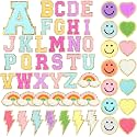 Geosar 54 Pcs 2.17 Inch Self Adhesive Chenille Letters Patches Pink Iron on Patches Preppy Embroidered Stickers for Clothing Backpack Bag Back to School Last First Gifts(2.17 Inch,Multicolored)