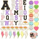 Geosar 54 Pcs 2.17 Inch Self Adhesive Chenille Letters Patches Pink Iron on Patches Preppy Embroidered Stickers for Clothing Backpack Bag Back to School Last First Gifts(2.17 Inch,Mix Color)