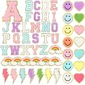 Geosar 54 Pcs 2.17 Inch Self Adhesive Chenille Letters Patches Pink Iron on Patches Preppy Embroidered Stickers for Clothing Backpack Bag Back to School Last First Gifts(2.17 Inch,Colorful Letter)