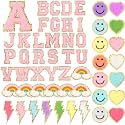 Geosar 54 Pcs 2.17 Inch Self Adhesive Chenille Letters Patches Pink Iron on Patches Preppy Embroidered Stickers for Clothing Backpack Bag Back to School Last First Gifts(2.17 Inch,Pink Letter)