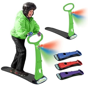 geospace original winter fun ski skooter sled with single led light fold-up portable snowboard kick-scooter sled for use on snow green